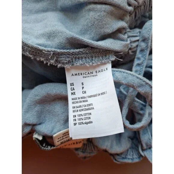 American Eagle Ruffle Denim Crop Top Womens Small Blue Stretch Summer - Picture 4 of 7
